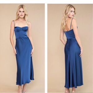 NEW Dress the population Flora Seamed Bustier Navy Blue Cocktail Dress sz L